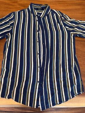 Navy Stripe Casual Button-Down Shirt